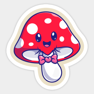 Cute Mushroom With Bowtie Cartoon Sticker